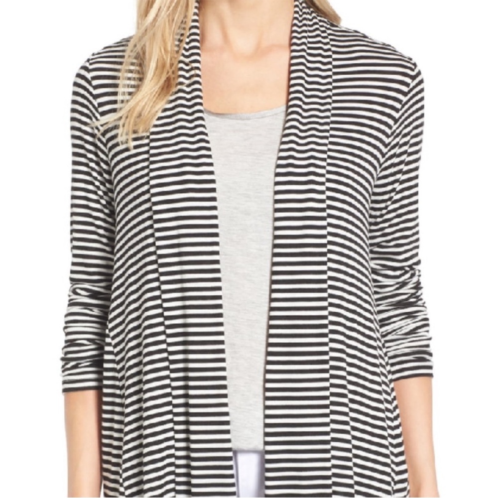 Bobeau High/Low Jersey Cardigan XXS Black White Stripe EUC Rarely Worn